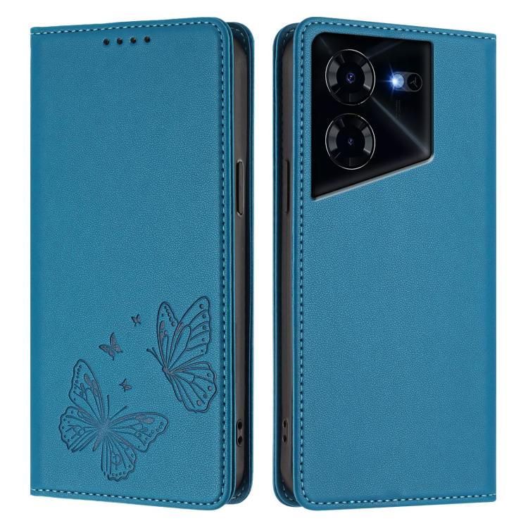For Tecno Pova 5 Pro Strong Magnetic Dual Butterfly RFID Vegan Leather Phone Case