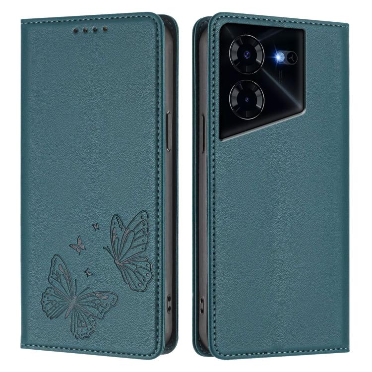 For Tecno Pova 5 Pro Strong Magnetic Dual Butterfly RFID Vegan Leather Phone Case