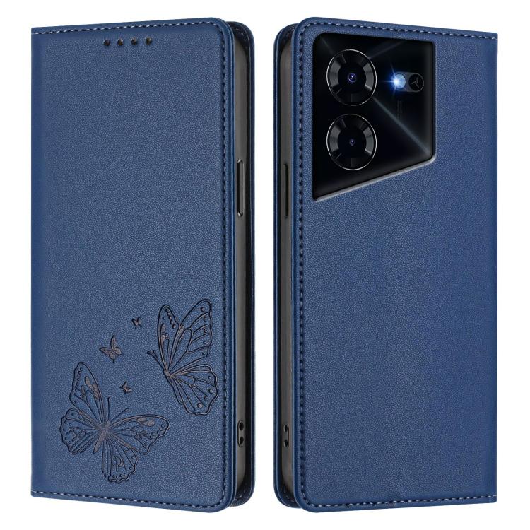 For Tecno Pova 5 Pro Strong Magnetic Dual Butterfly RFID Vegan Leather Phone Case