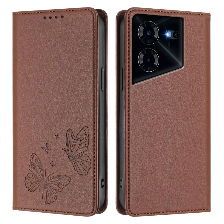 For Tecno Pova 5 Pro Strong Magnetic Dual Butterfly RFID Vegan Leather Phone Case