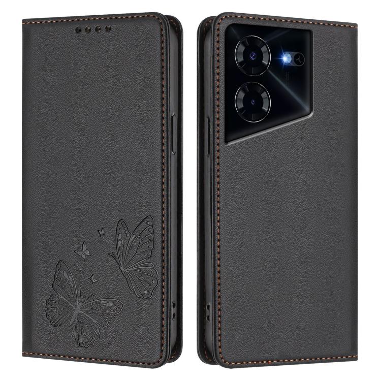 For Tecno Pova 5 Pro Strong Magnetic Dual Butterfly RFID Vegan Leather Phone Case