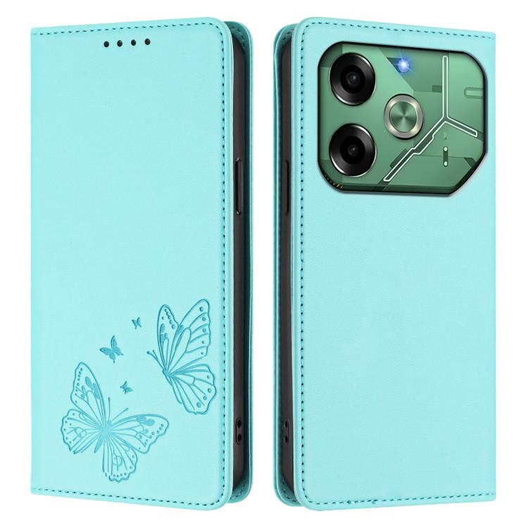 For Tecno Pova 6 Neo 4G Strong Magnetic Dual Butterfly RFID Vegan Leather Phone Case