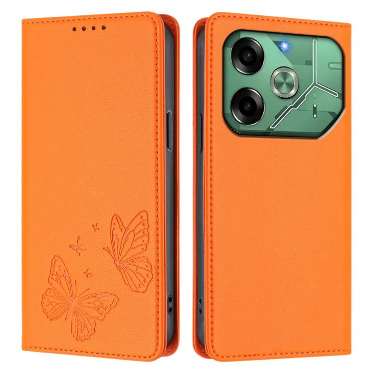 For Tecno Pova 6 Neo 4G Strong Magnetic Dual Butterfly RFID Vegan Leather Phone Case