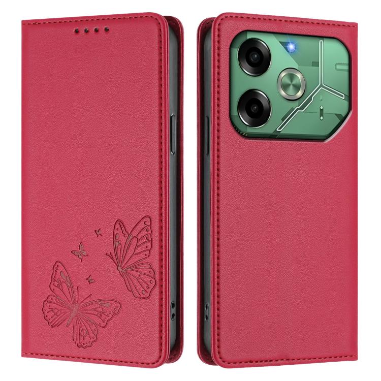 For Tecno Pova 6 Neo 4G Strong Magnetic Dual Butterfly RFID Vegan Leather Phone Case