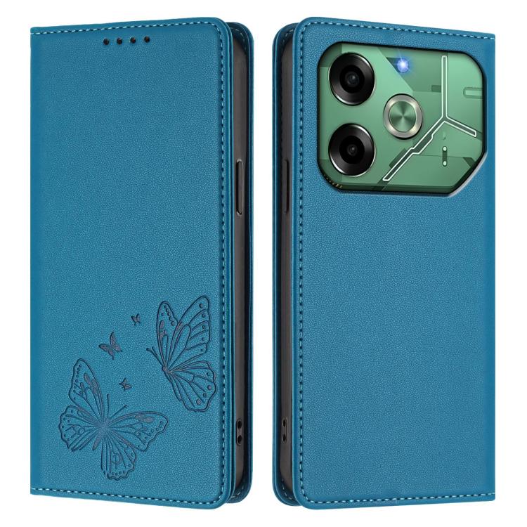 For Tecno Pova 6 Neo 4G Strong Magnetic Dual Butterfly RFID Vegan Leather Phone Case