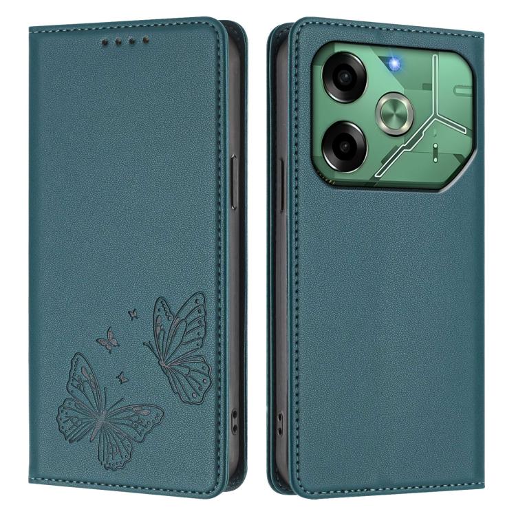 For Tecno Pova 6 Neo 4G Strong Magnetic Dual Butterfly RFID Vegan Leather Phone Case