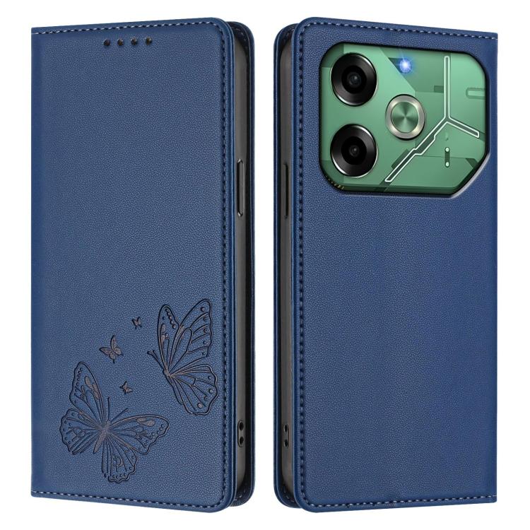 For Tecno Pova 6 Neo 4G Strong Magnetic Dual Butterfly RFID Vegan Leather Phone Case