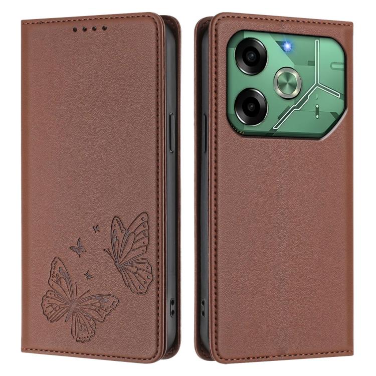 For Tecno Pova 6 Neo 4G Strong Magnetic Dual Butterfly RFID Vegan Leather Phone Case