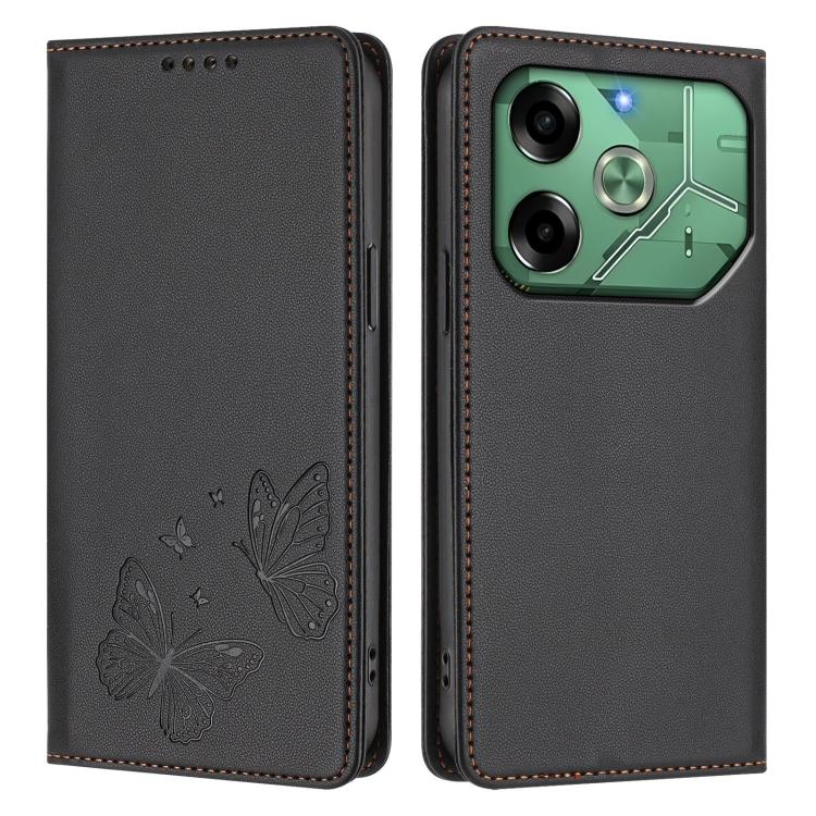 For Tecno Pova 6 Neo 4G Strong Magnetic Dual Butterfly RFID Vegan Leather Phone Case