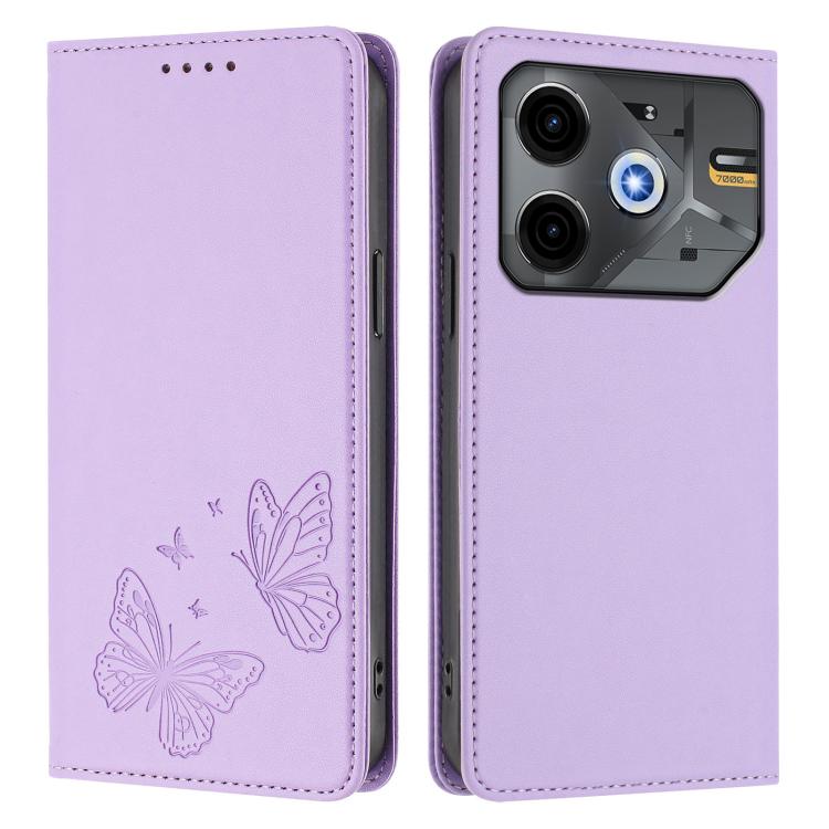 For Tecno Pova 6 Neo 5G / Spark 30 5G Strong Magnetic Dual Butterfly RFID Vegan Leather Phone Case
