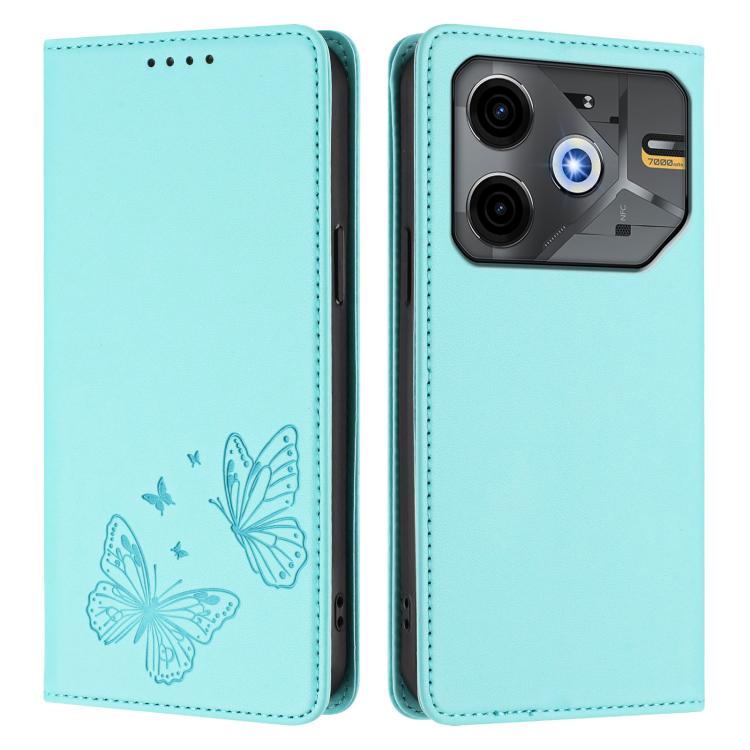 For Tecno Pova 6 Neo 5G / Spark 30 5G Strong Magnetic Dual Butterfly RFID Vegan Leather Phone Case