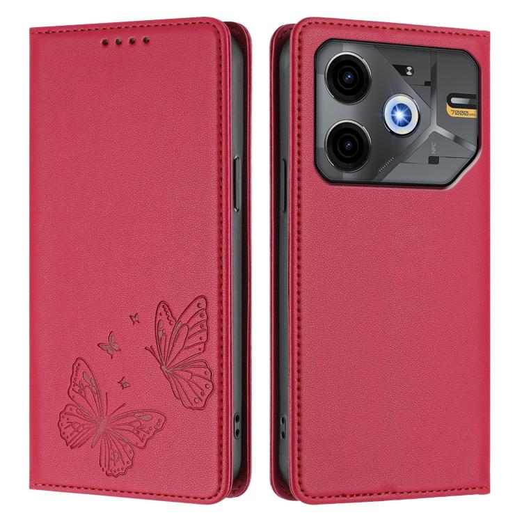 For Tecno Pova 6 Neo 5G / Spark 30 5G Strong Magnetic Dual Butterfly RFID Vegan Leather Phone Case
