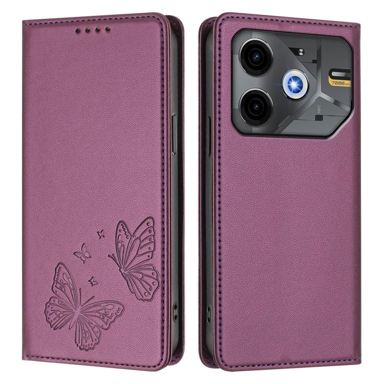For Tecno Pova 6 Neo 5G / Spark 30 5G Strong Magnetic Dual Butterfly RFID Vegan Leather Phone Case
