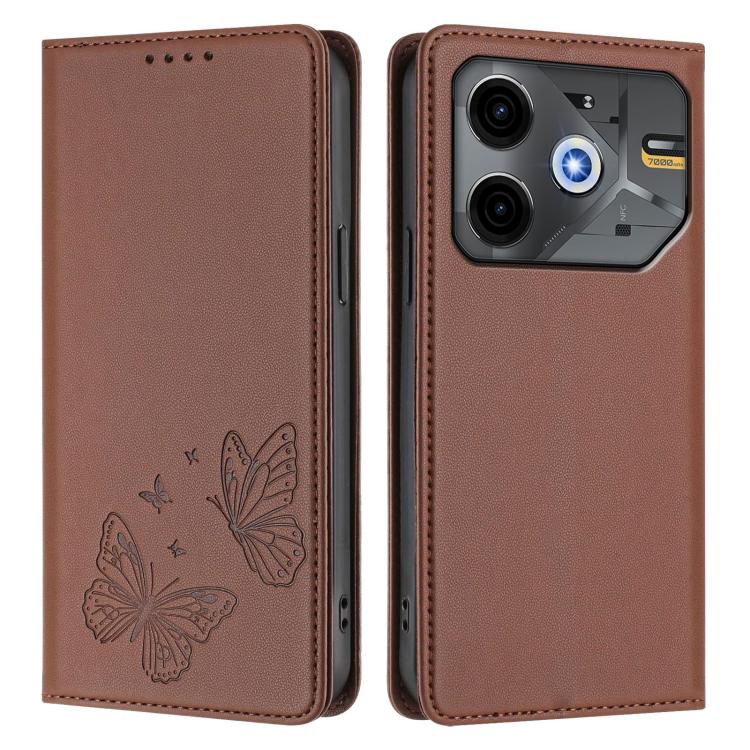 For Tecno Pova 6 Neo 5G / Spark 30 5G Strong Magnetic Dual Butterfly RFID Vegan Leather Phone Case
