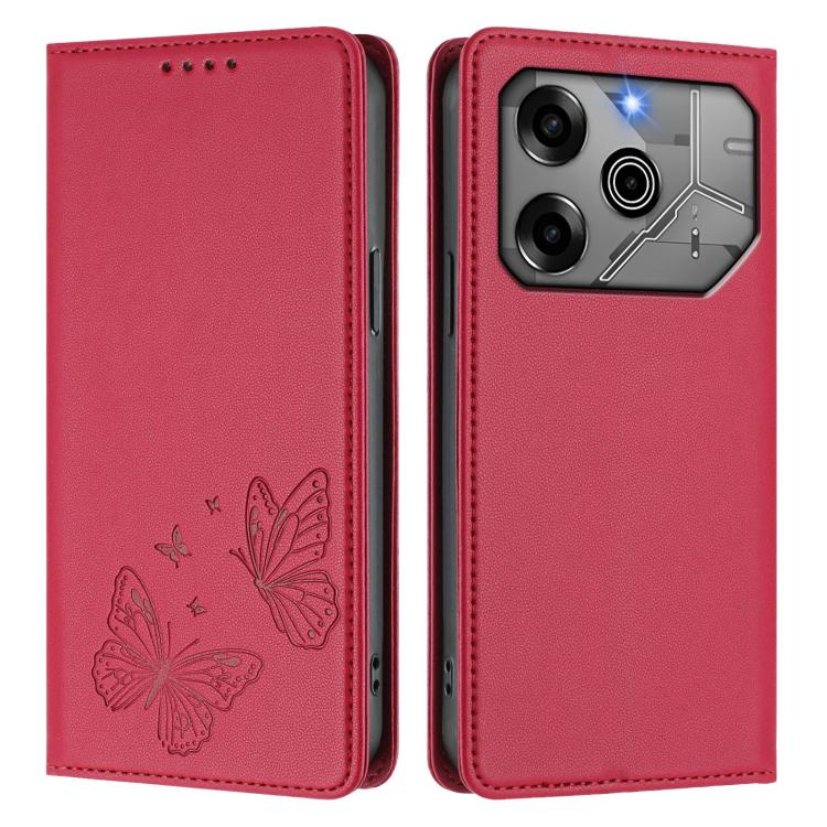 For Tecno Pova 6 / Pova 6 Pro Strong Magnetic Dual Butterfly RFID Vegan Leather Phone Case