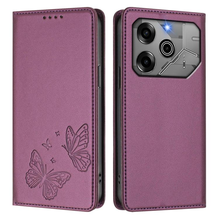 For Tecno Pova 6 / Pova 6 Pro Strong Magnetic Dual Butterfly RFID Vegan Leather Phone Case