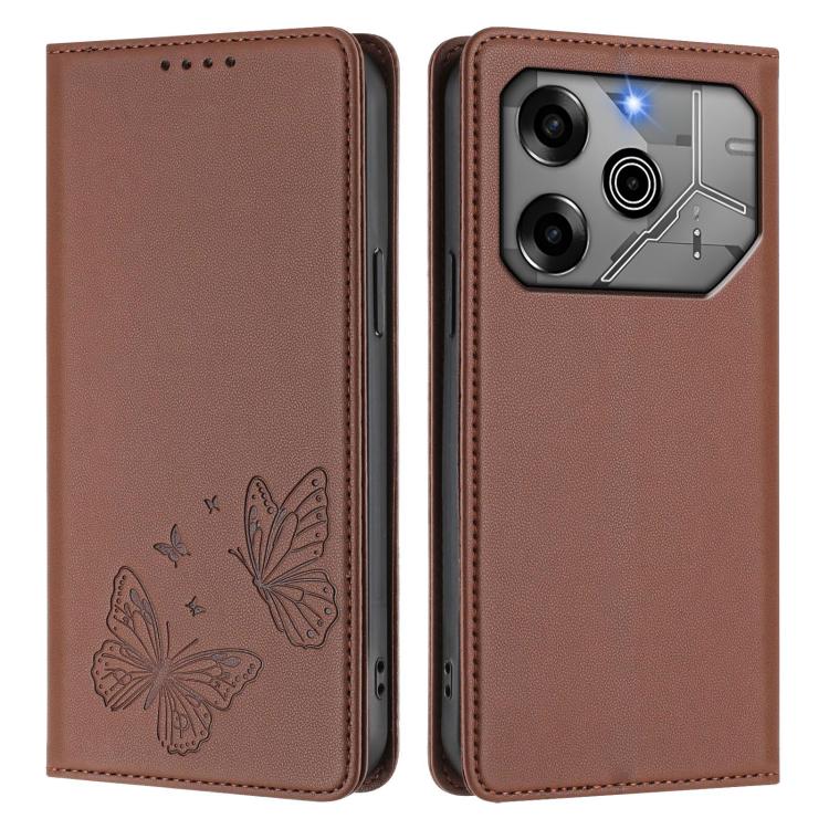 For Tecno Pova 6 / Pova 6 Pro Strong Magnetic Dual Butterfly RFID Vegan Leather Phone Case