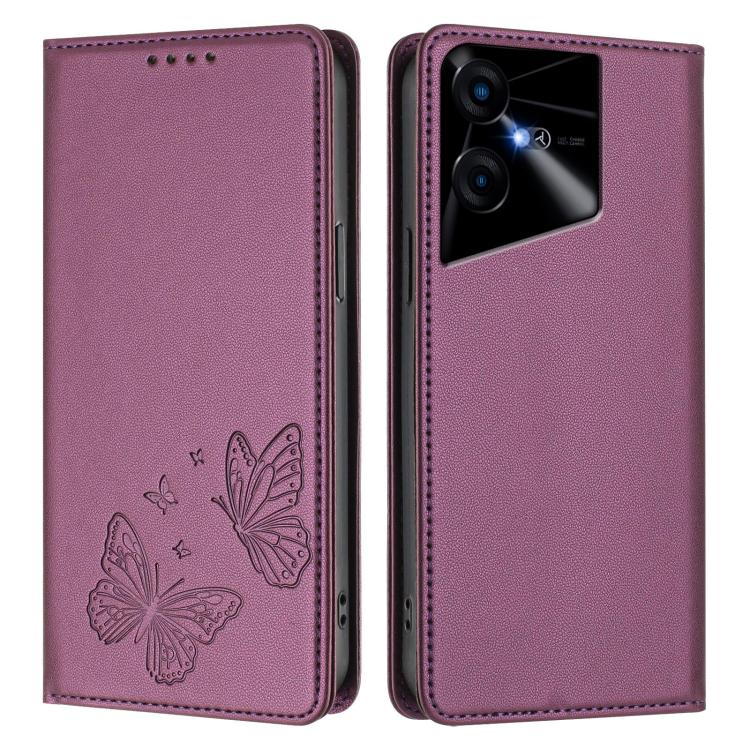 For Tecno Pova Neo 3 Strong Magnetic Dual Butterfly RFID Vegan Leather Phone Case