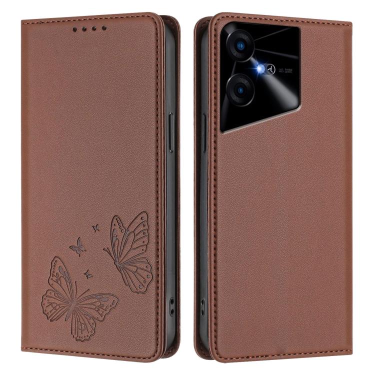 For Tecno Pova Neo 3 Strong Magnetic Dual Butterfly RFID Vegan Leather Phone Case