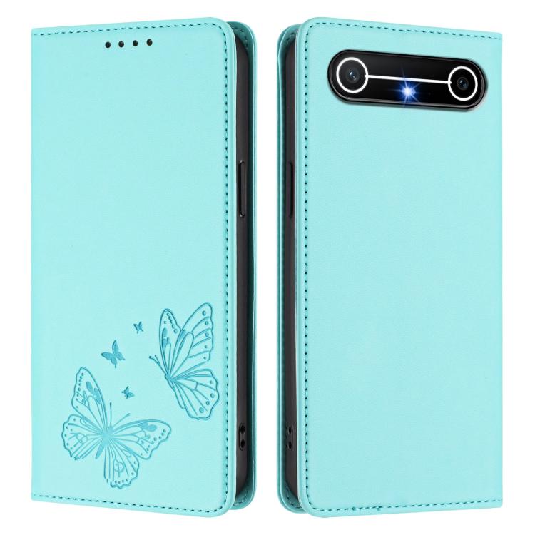 For Tecno Pova Slim / Tecno Spark Slim Strong Magnetic Dual Butterfly RFID Vegan Leather Phone Case