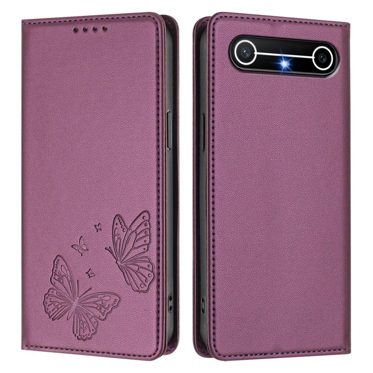 For Tecno Pova Slim / Tecno Spark Slim Strong Magnetic Dual Butterfly RFID Vegan Leather Phone Case