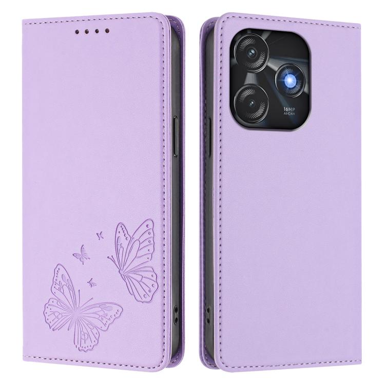 For Tecno Spark 10 4G / Spark 10C Strong Magnetic Dual Butterfly RFID Vegan Leather Phone Case