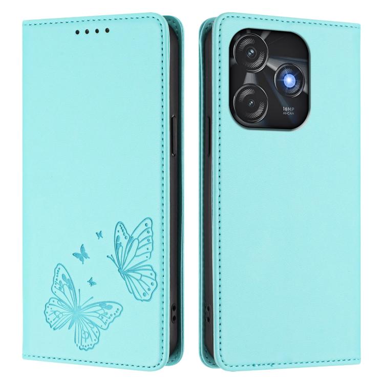 For Tecno Spark 10 4G / Spark 10C Strong Magnetic Dual Butterfly RFID Vegan Leather Phone Case