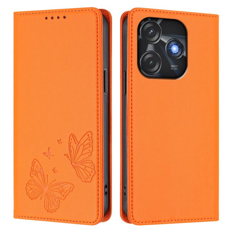 For Tecno Spark 10 4G / Spark 10C Strong Magnetic Dual Butterfly RFID Vegan Leather Phone Case