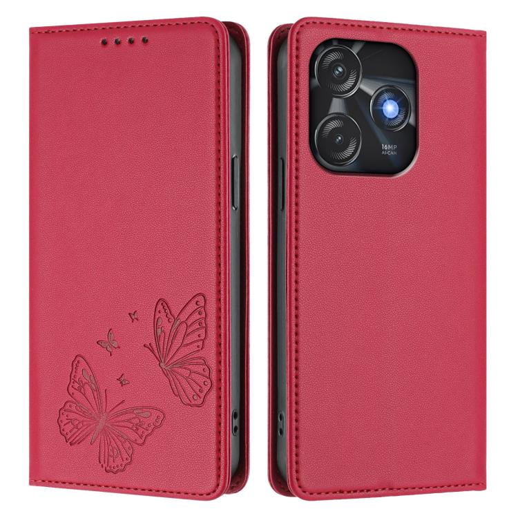 For Tecno Spark 10 4G / Spark 10C Strong Magnetic Dual Butterfly RFID Vegan Leather Phone Case