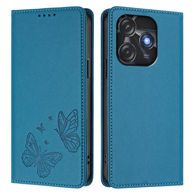 For Tecno Spark 10 4G / Spark 10C Strong Magnetic Dual Butterfly RFID Vegan Leather Phone Case