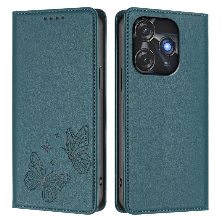 For Tecno Spark 10 4G / Spark 10C Strong Magnetic Dual Butterfly RFID Vegan Leather Phone Case