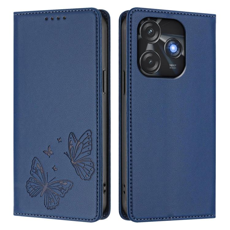 For Tecno Spark 10 4G / Spark 10C Strong Magnetic Dual Butterfly RFID Vegan Leather Phone Case