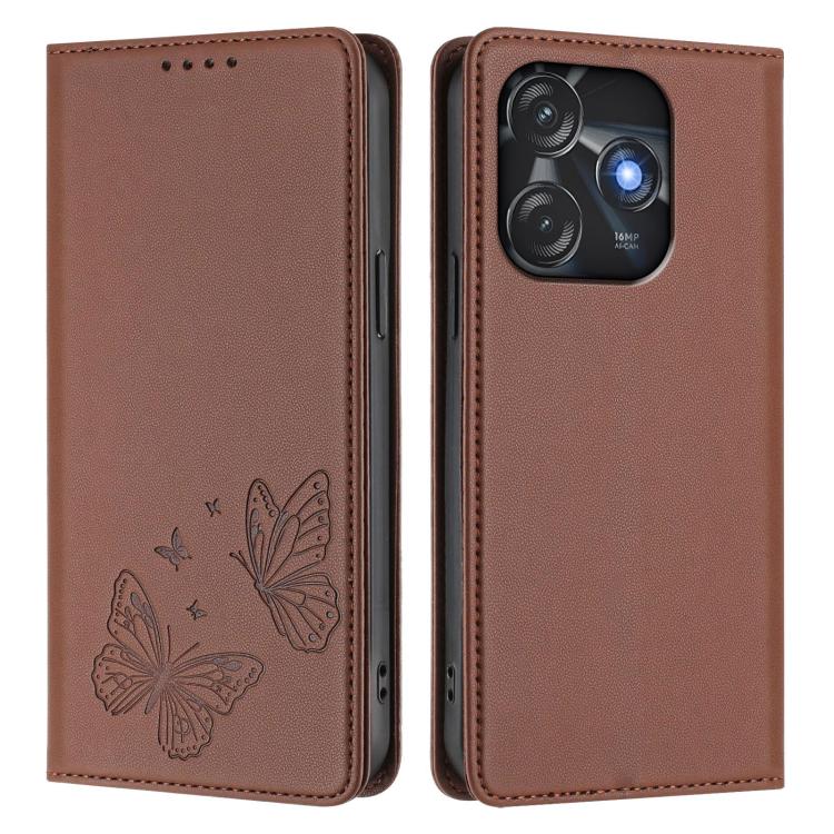 For Tecno Spark 10 4G / Spark 10C Strong Magnetic Dual Butterfly RFID Vegan Leather Phone Case