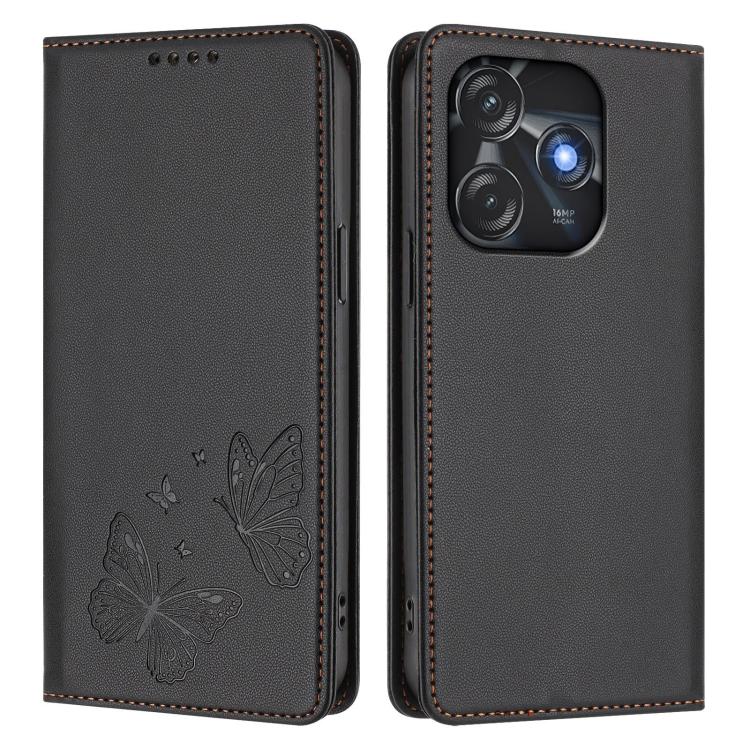 For Tecno Spark 10 4G / Spark 10C Strong Magnetic Dual Butterfly RFID Vegan Leather Phone Case