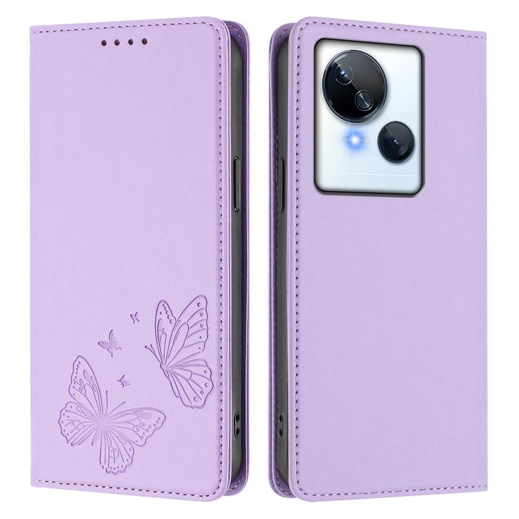 For Tecno Spark 10 5G Strong Magnetic Dual Butterfly RFID Vegan Leather Phone Case