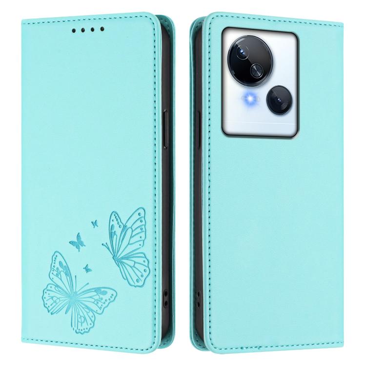 For Tecno Spark 10 5G Strong Magnetic Dual Butterfly RFID Vegan Leather Phone Case