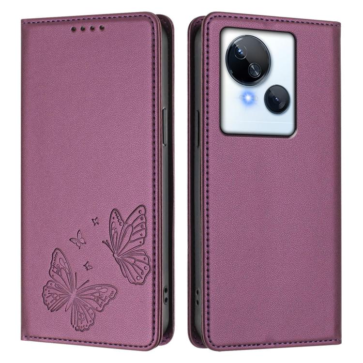 For Tecno Spark 10 5G Strong Magnetic Dual Butterfly RFID Vegan Leather Phone Case