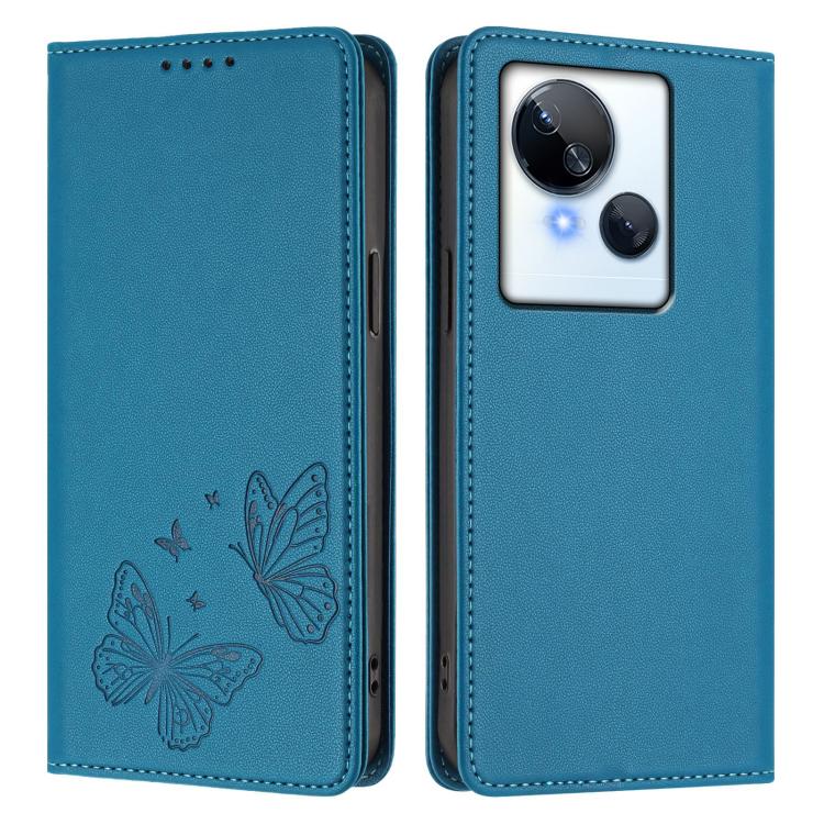For Tecno Spark 10 5G Strong Magnetic Dual Butterfly RFID Vegan Leather Phone Case