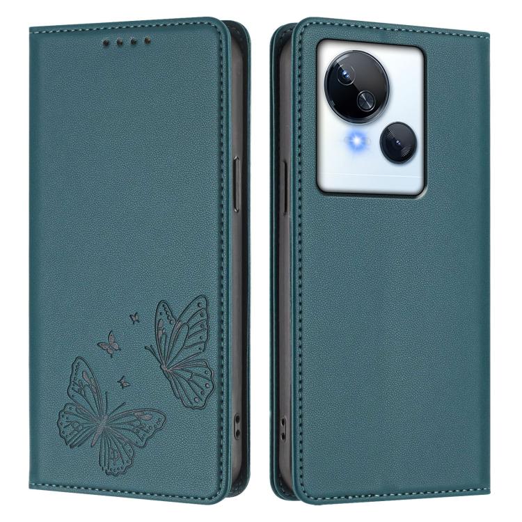 For Tecno Spark 10 5G Strong Magnetic Dual Butterfly RFID Vegan Leather Phone Case