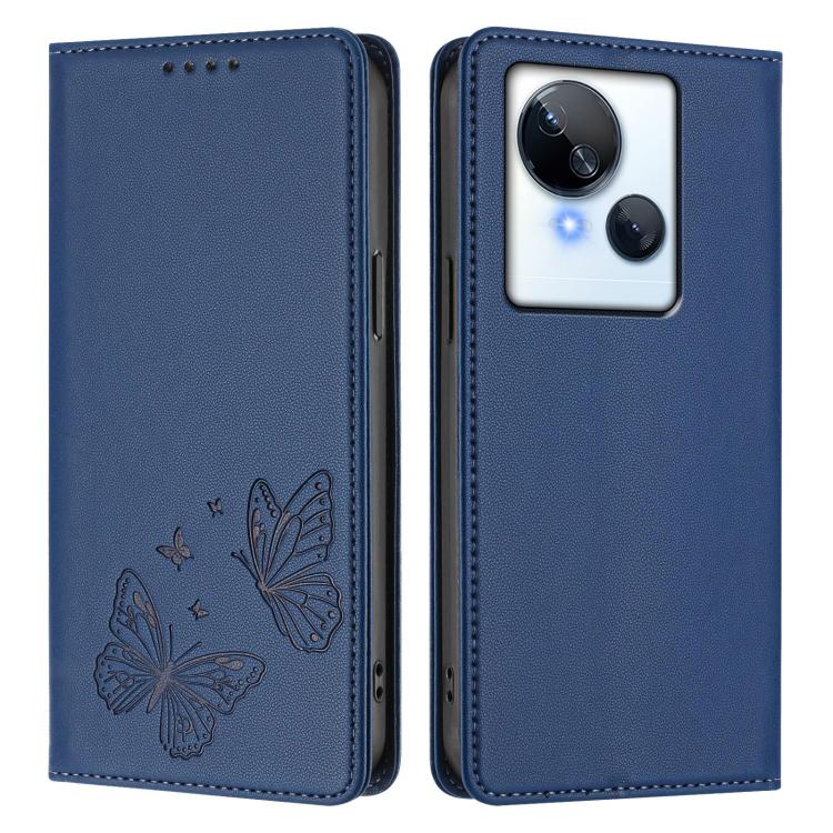 For Tecno Spark 10 5G Strong Magnetic Dual Butterfly RFID Vegan Leather Phone Case
