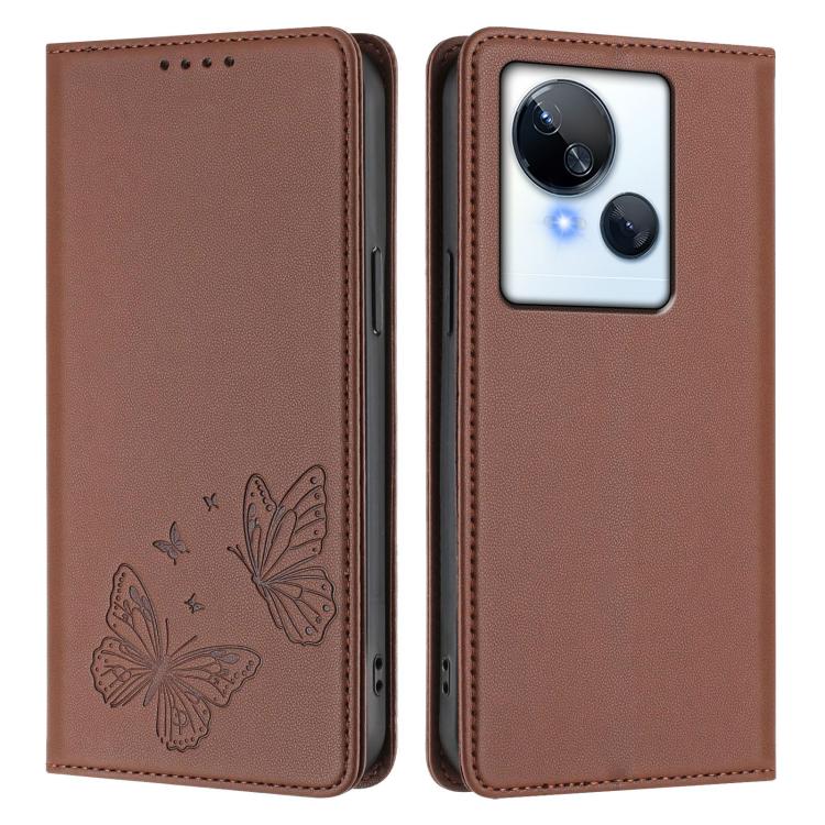 For Tecno Spark 10 5G Strong Magnetic Dual Butterfly RFID Vegan Leather Phone Case