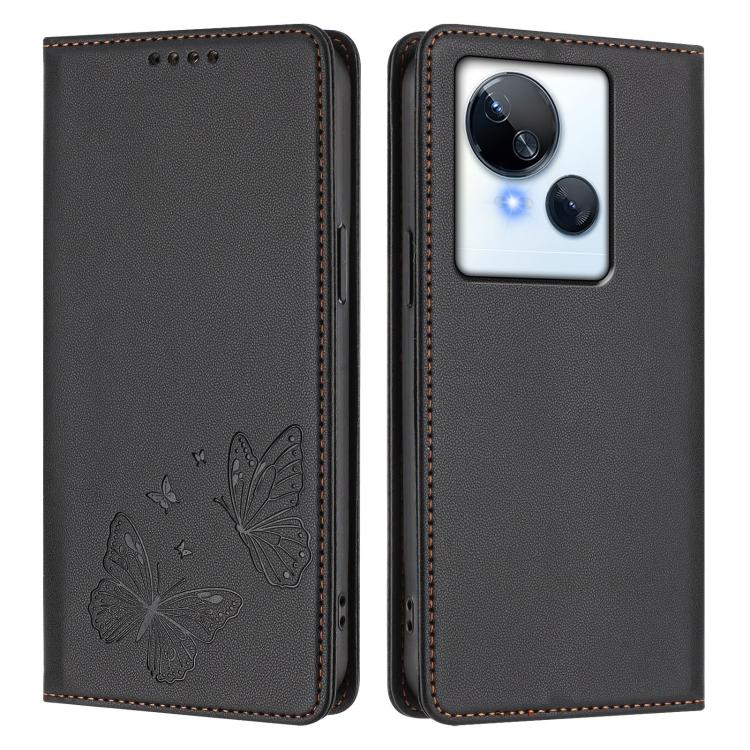 For Tecno Spark 10 5G Strong Magnetic Dual Butterfly RFID Vegan Leather Phone Case