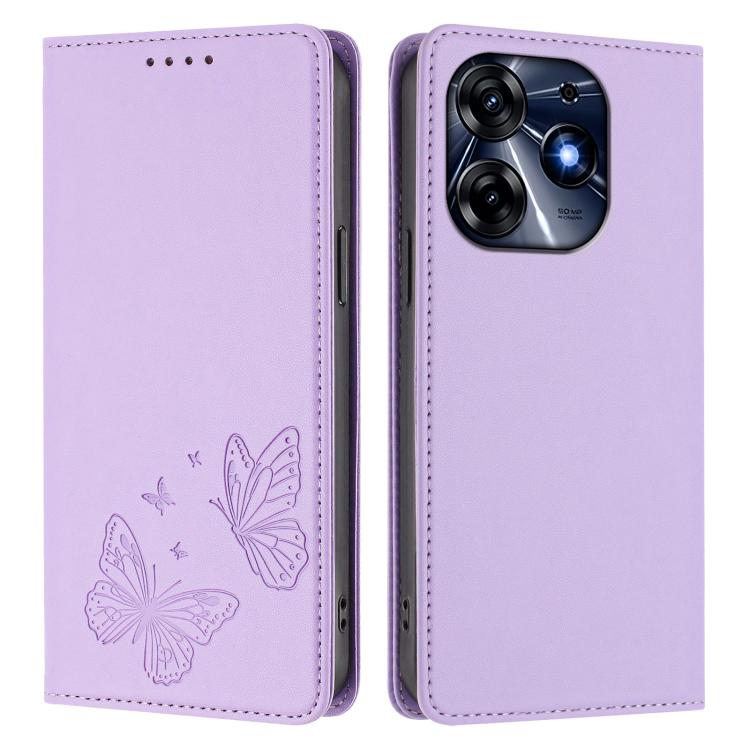 For Tecno Spark 10 Pro Strong Magnetic Dual Butterfly RFID Vegan Leather Phone Case