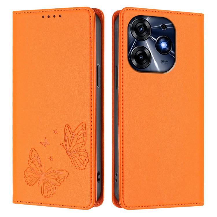 For Tecno Spark 10 Pro Strong Magnetic Dual Butterfly RFID Vegan Leather Phone Case