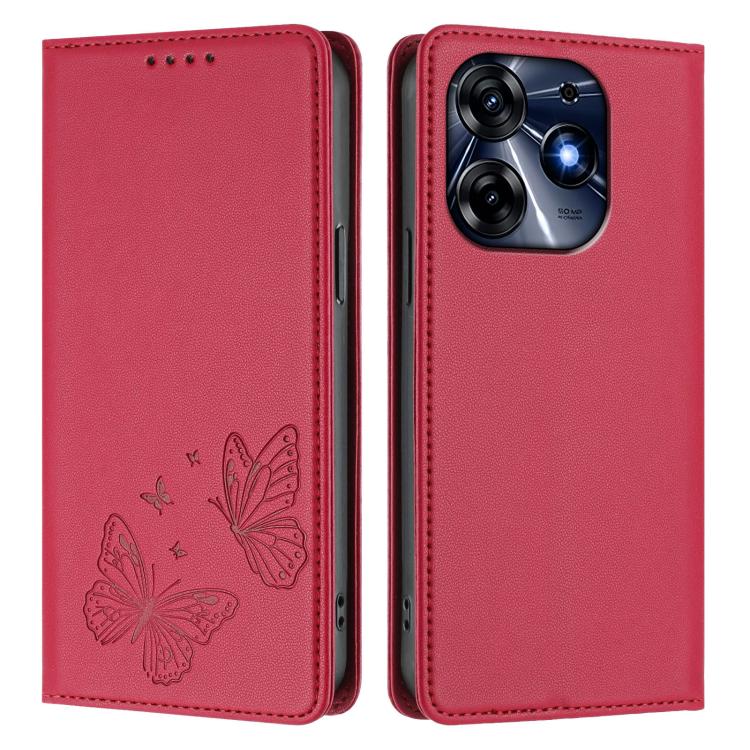 For Tecno Spark 10 Pro Strong Magnetic Dual Butterfly RFID Vegan Leather Phone Case