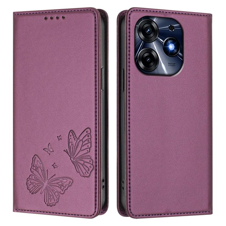 For Tecno Spark 10 Pro Strong Magnetic Dual Butterfly RFID Vegan Leather Phone Case