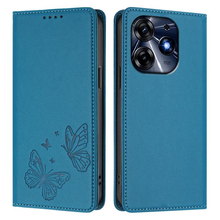 For Tecno Spark 10 Pro Strong Magnetic Dual Butterfly RFID Vegan Leather Phone Case
