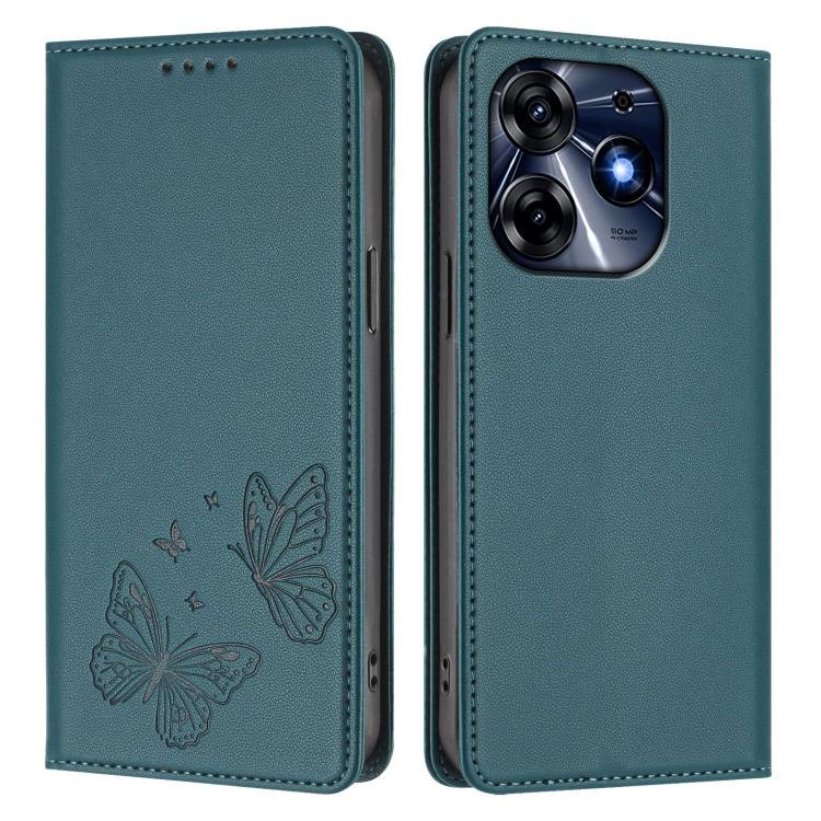 For Tecno Spark 10 Pro Strong Magnetic Dual Butterfly RFID Vegan Leather Phone Case