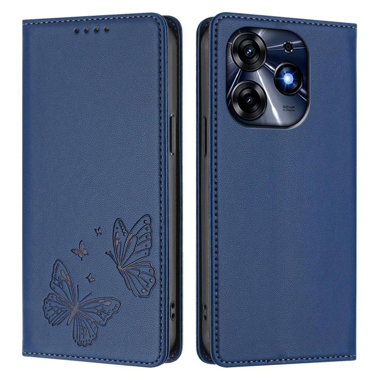 For Tecno Spark 10 Pro Strong Magnetic Dual Butterfly RFID Vegan Leather Phone Case