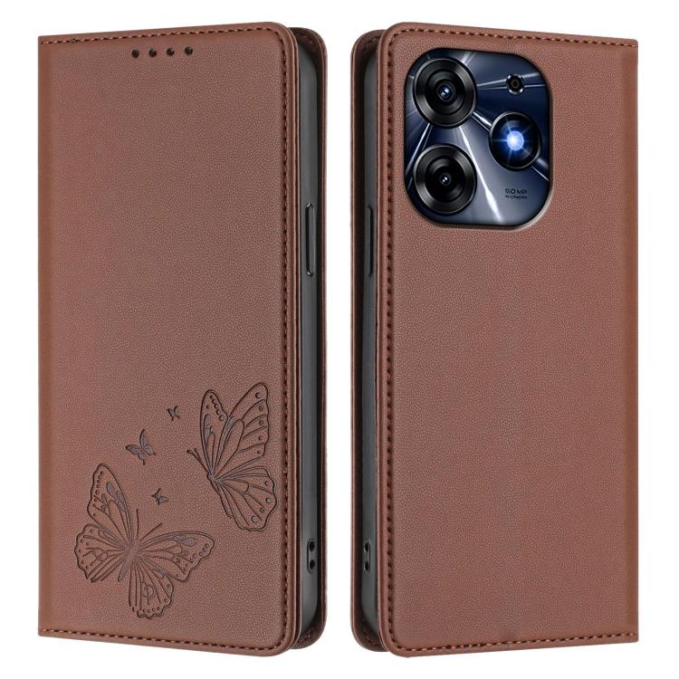 For Tecno Spark 10 Pro Strong Magnetic Dual Butterfly RFID Vegan Leather Phone Case